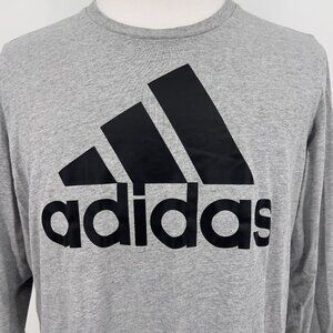 Adidas Gray Long Sleeve Logo T-Shirt Tee Men's L Large 100% Cotton Crewneck Casu